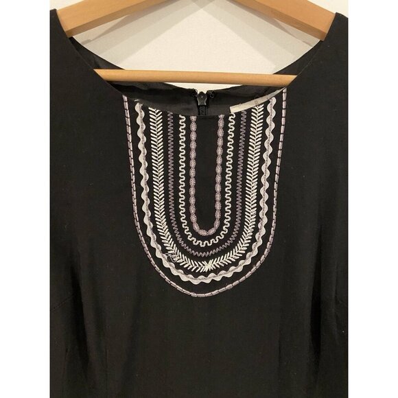 Boden Carla Kaftan Dress Viscose Embroidery Black Gray Size 8 Long 8L - Picture 2 of 5